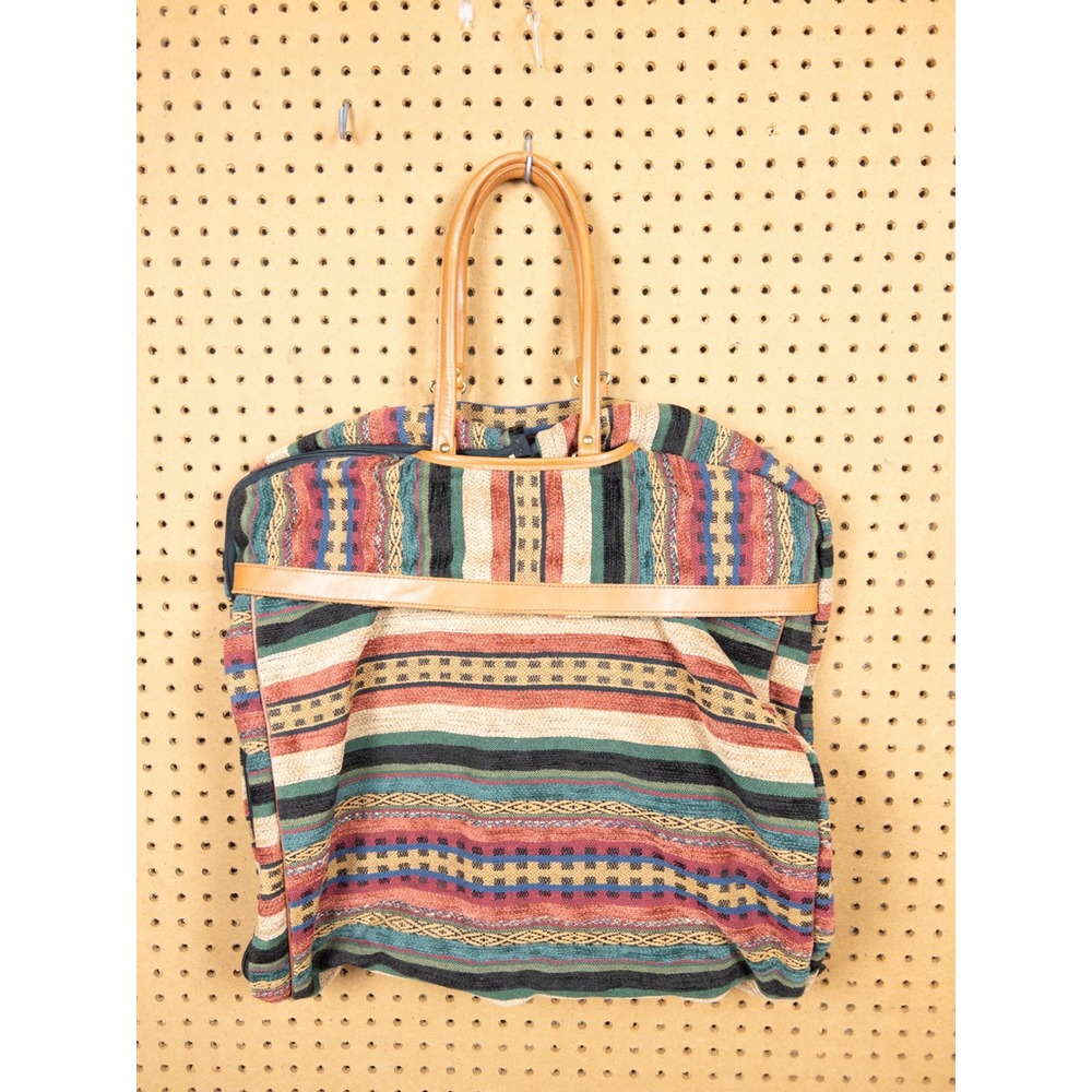 Vintage LL Bean 70s Woven Tapestry Luggage Set Striped Garment Bag, Carry-On - Picture 11 of 16
